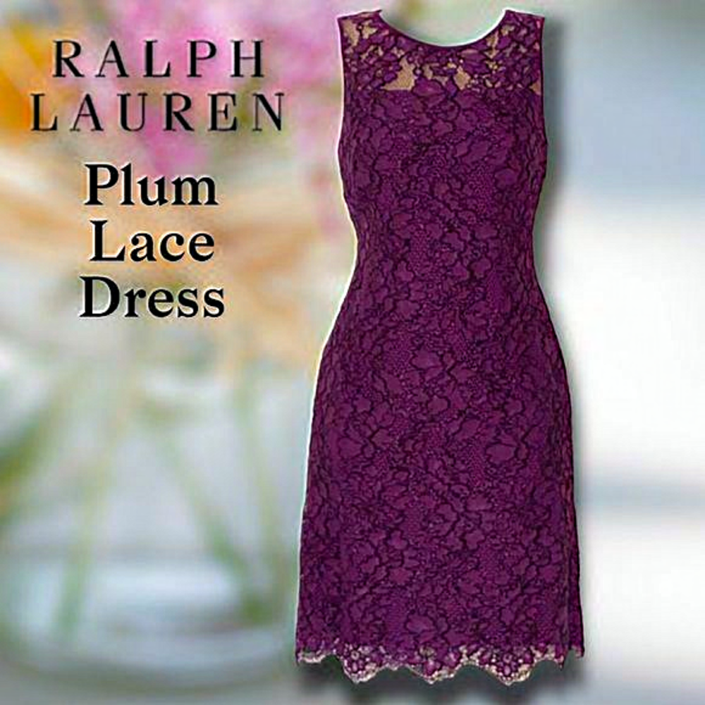 Plum Lace Dress By Ralph‎ Lauren Size 0 Sleeveless Classic Fitted Design